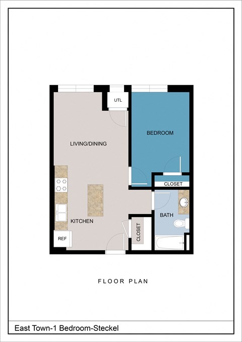 Floor plan for 1 bed, 1 bath, 571 sqft